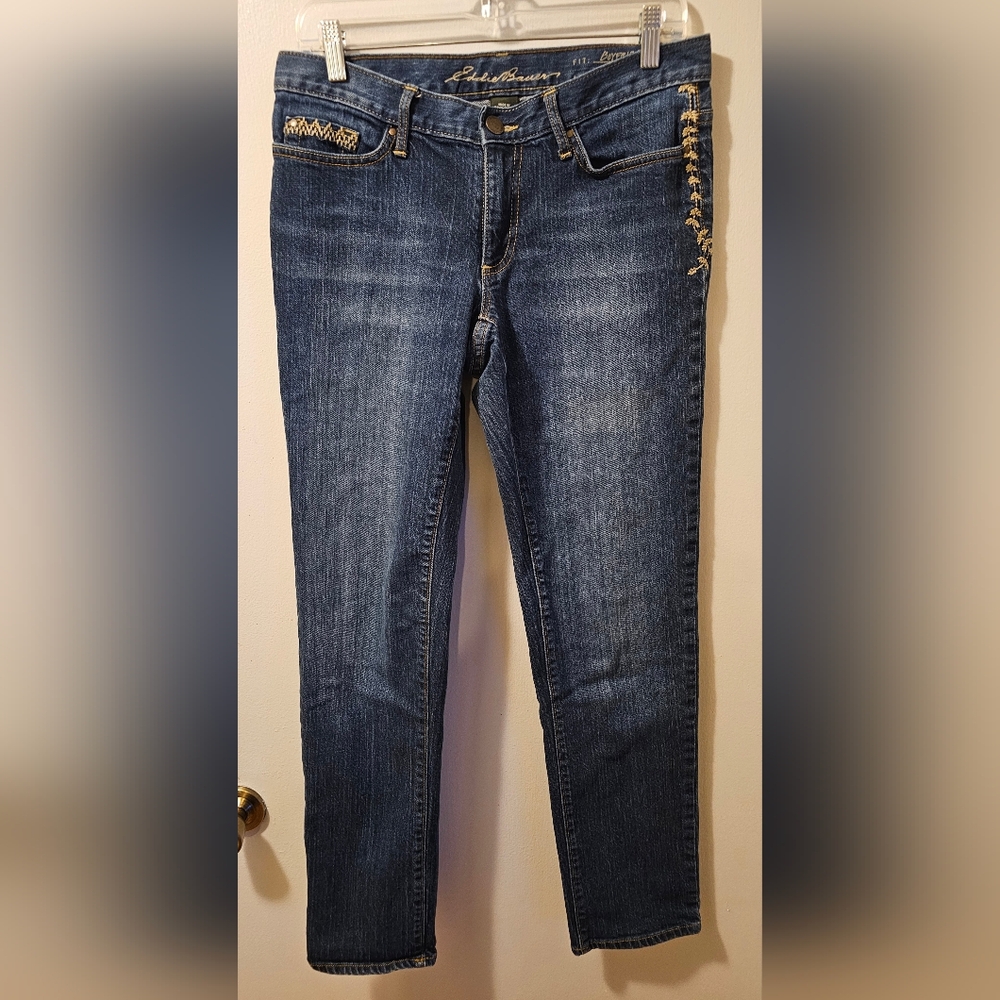 Eddie Bauer Low Rise Boyfriend Jeans W/ Decorative Gold Stitching Women's Size 4